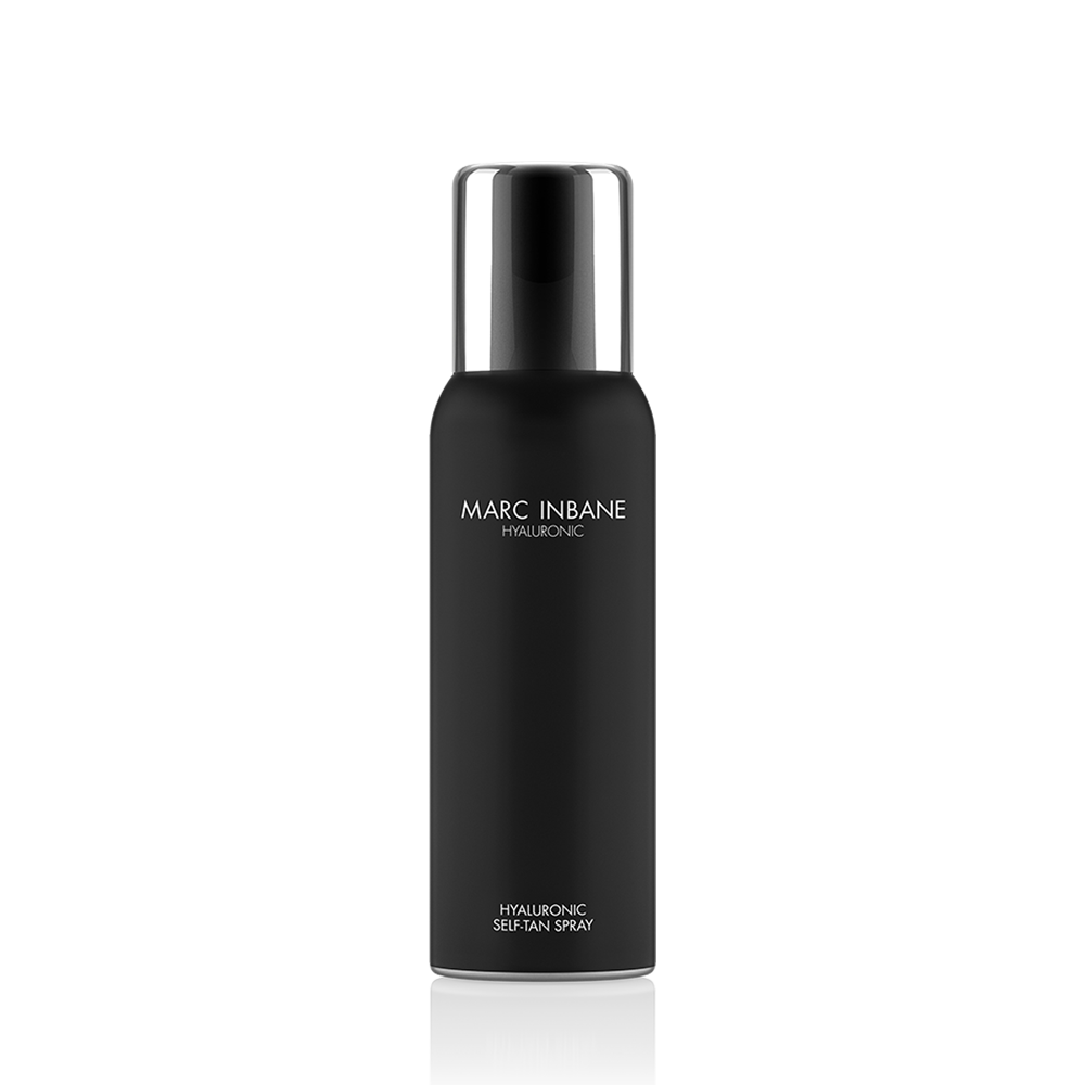 Flacon noir mat du Spray Autobronzant Hyaluronique Marc Inbane, vue de face