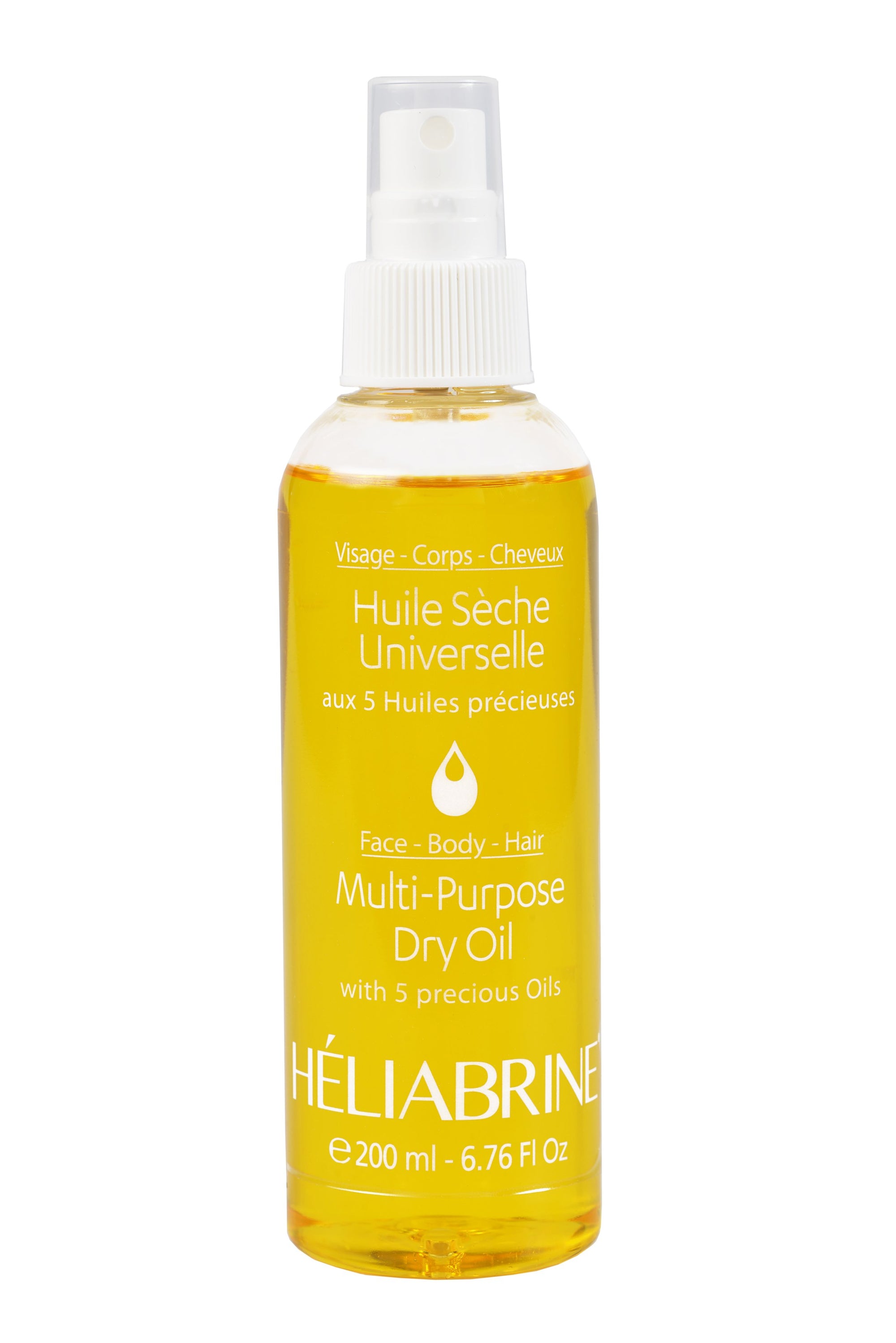 Huile Sèche Universelle Héliabrine, vaporisateur corps cheveux et visage